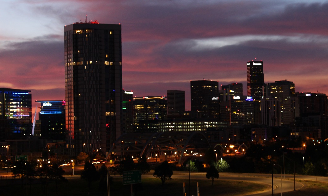 sunrise over Denver skyline